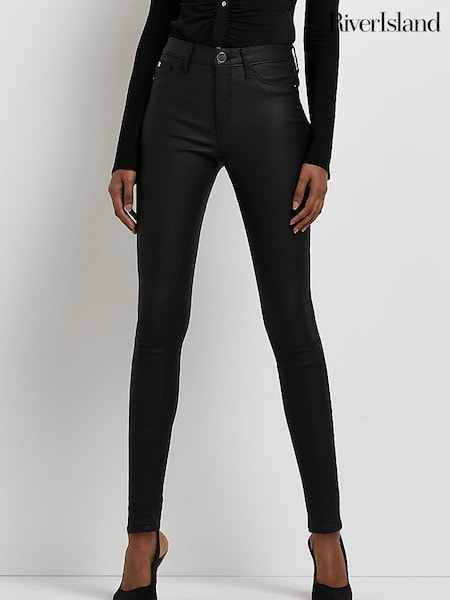 River Island Black Mid Rise Coated Skinny Jeans (A74269) | €41