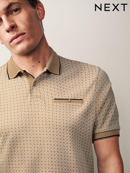 Neutral Brown Geo Short Sleeve Print Polo Shirt (A76030) | €15