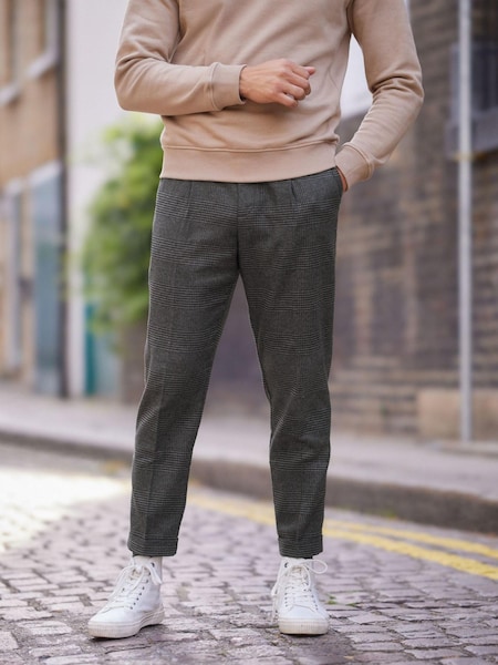 Charcoal Grey Check Relaxed Tapered Nova Fides Formal Trousers (A76074) | €18