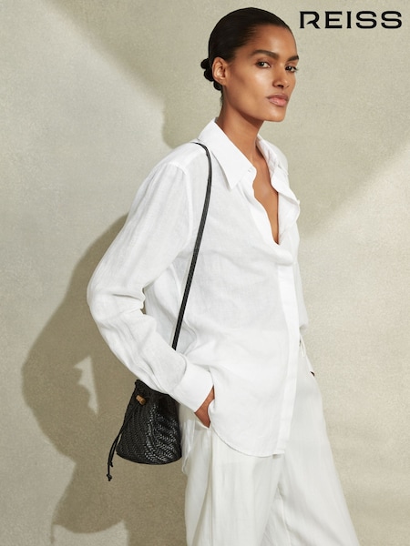 Reiss White Campbell Linen Long Sleeve Shirt (A76118) | €142