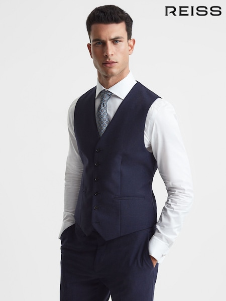 Reiss Navy Bold Classic Slim Fit Wool Horseshoe Waistcoat (A76255) | €210
