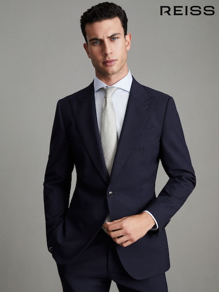 Reiss Navy Bold Slim Fit Wool Single Breasted Blazer (A76261) | 2,190 QAR