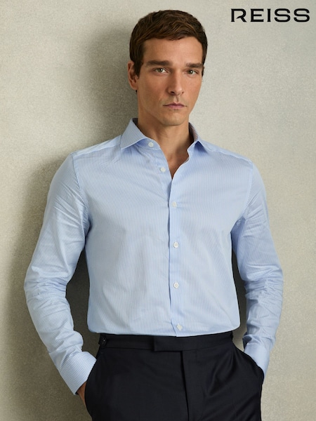 Reiss Blue Stripe Remote Cotton Sateen Shirt (A76350) | €103