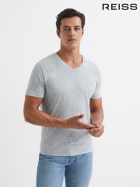 Reiss Grey Marl Dayton Regular Fit V-Neck T-Shirt (A76358) | 206 QAR