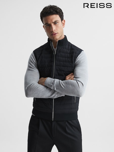 Reiss Black Pluto Hybrid Quilted Gilet (A76377) | €195