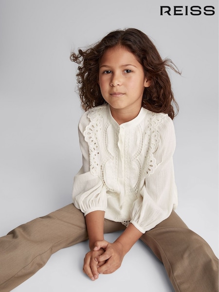 Reiss Cream Piper Junior Embroidered Detail Blouse (A76474) | AED418