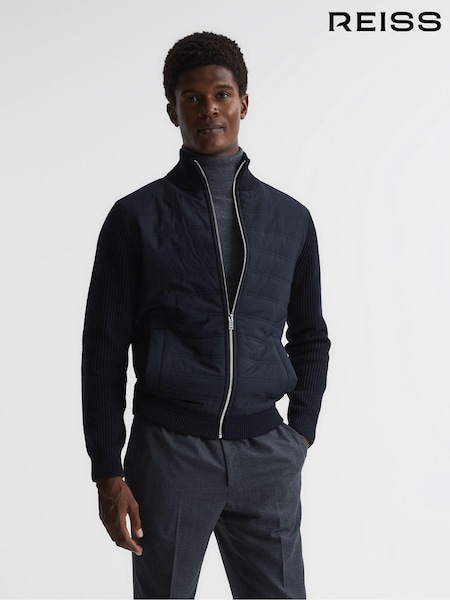 Reiss Navy Trainer Hybrid Zip Through Quilted Jumper (A76505) | AED1,282