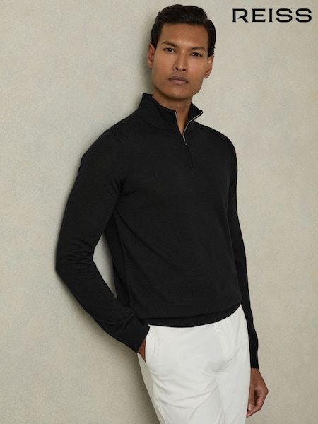Musta - Reiss Blackhall Merino Wool Half-zip Funnel Neck Jumper (A76534) | €154