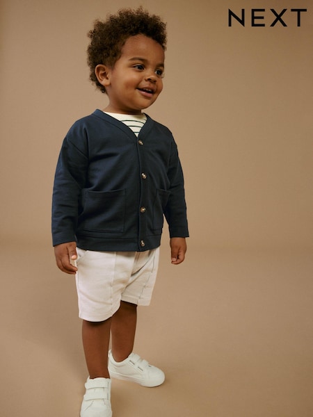 Bleu marine/marron pierre - Jersey Cardigan And Joggers 3 Piece Set (3mths-7yrs) (A78014) | € 11 - 13 €