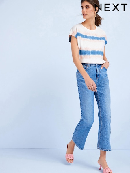 Mid Blue Cropped Kick Flare Jeans (A78702) | €13