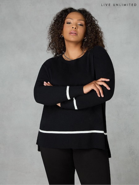 Negru - Live Unlimited Stripe Hem Scoop Neck Jumper (A78718) | 268 LEI