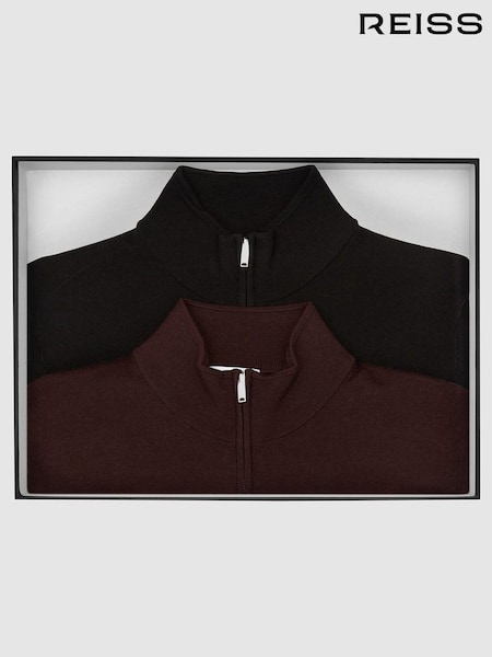 Reiss Black Blackhall Merino Wool Zip Neck Jumpers 2 Pack (A79540) | €271