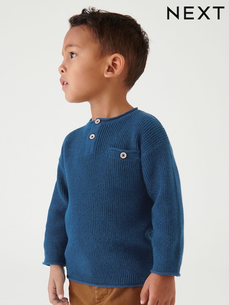 Indigo Blue Henley Button Neck Jumper (3mths-7yrs) (A79874) | €8 - €9