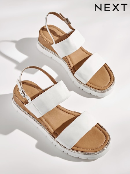 White Extra Wide Fit Forever Comfort® Leather Sport Bling Wedges (A7X323) | $55