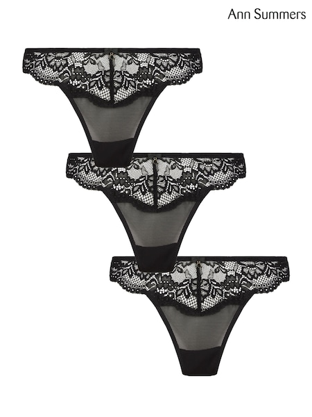 Ann Summers Black Sexy Lace Thongs 3 Pack (A81041) | €15