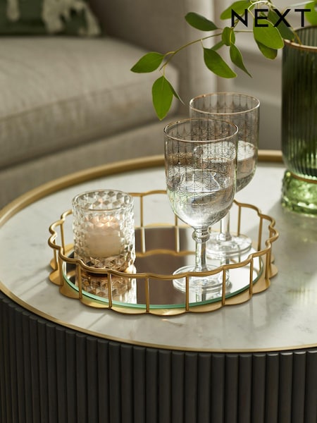 Gold Scalloped Metal Edge Mirror Tray (A82210) | AED139