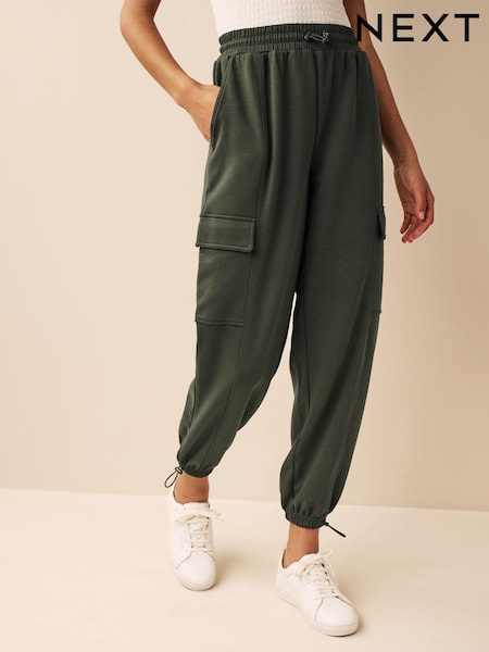 Khaki Green Jersey Parachute Cargo Trousers (A82301) | €13
