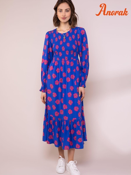 Anorak Blue Posy Ecovero Shirred Midi Dress (A82418) | 83 €