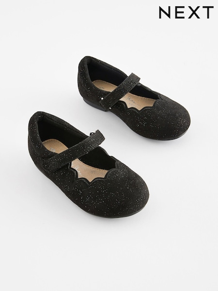 Black Shimmer Scallop Mary Jane Shoes (A82646) | €7.50 - €8.50