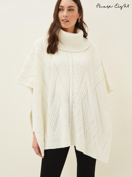 Phase Eight White Melly Cable Knit Cape (A82993) | €46