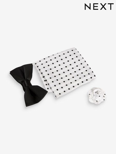 Černobílá s tečkami - Bow Tie, Pocket Square And Pin Set (A83351) | 416 Kč