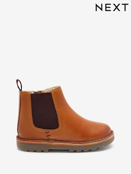 Tan Brown Standard Fit (F) Warm Lined Leather Chelsea Boots (A84083) | €9 - €10