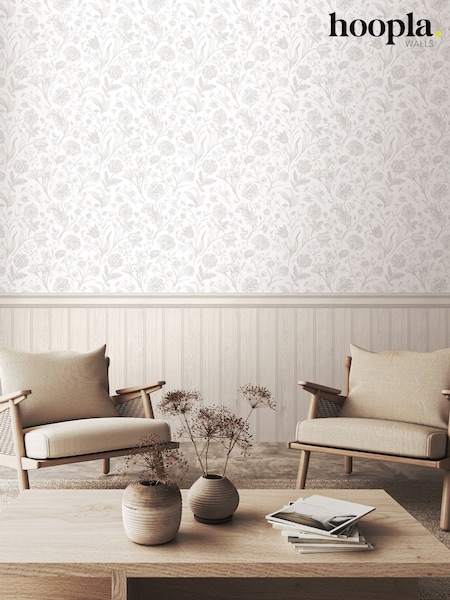 Hoopla Walls Tongue And Groove Floral Toile Wallpaper
