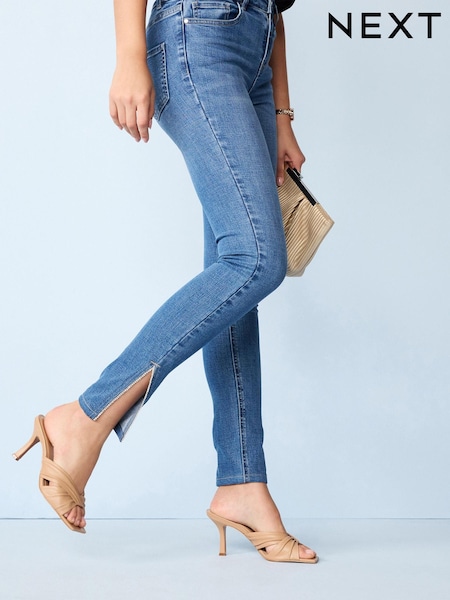 Verzierung, Mittelblau - Power Stretch Split Hem Denim Leggings (A84713) | 18 €