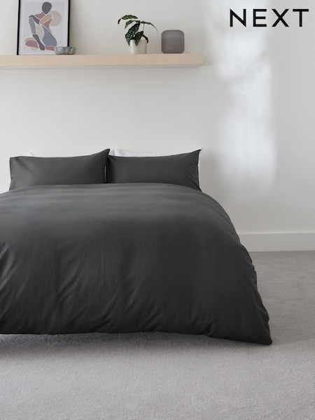 Charcoal Grey Easy Care Polycotton Plain Duvet Cover and Pillowcase Set (A85124) | €11 - €30