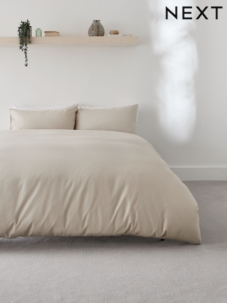 Natural Easy Care Polycotton Plain Duvet Cover and Pillowcase Set (A85127) | €13 - €36