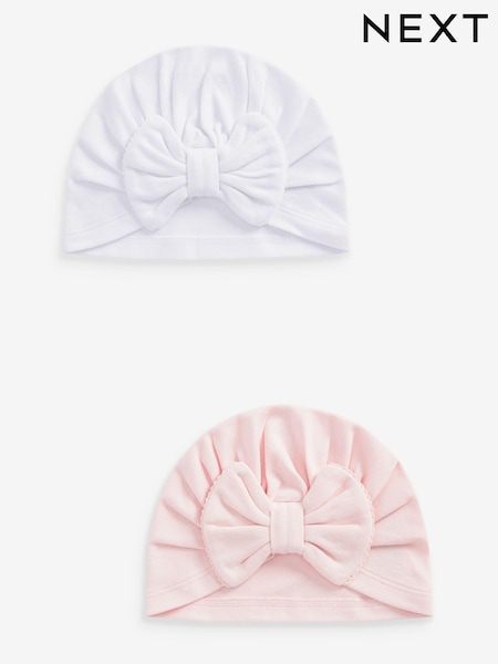 Rosa/Lazo blanco grande - Baby Bow Turban 100% Cotton Hats 2 Pack (0mths-2yrs) (A85197) | 8 €
