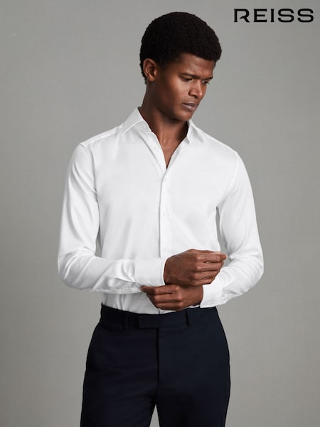 Reiss White Frontier Slim Fit Cotton Blend Shirt (A85338) | AED562