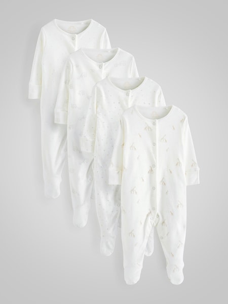 Delicate White Animal 4 Pack Baby Printed Long Sleeve Sleepsuits (0-2yrs) (A85584) | €8.50 - €10