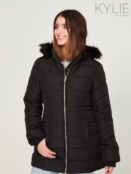 Kylie Black Teen Faux Fur Hood Puffer Jacket (A85675) | €11.50