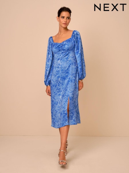Kobaltno modra - Square Neck Satin Midi Dress (A86226) | € 19