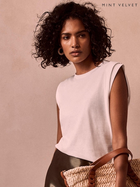 Mint Velvet White Cotton Extended T-Shirt (A86240) | 173 QAR