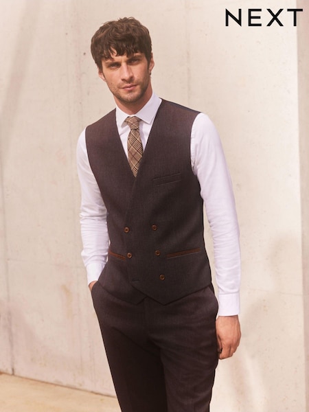 Burgundy Red Trimmed Donegal Fabric Suit: Waistcoat (A86713) | €12
