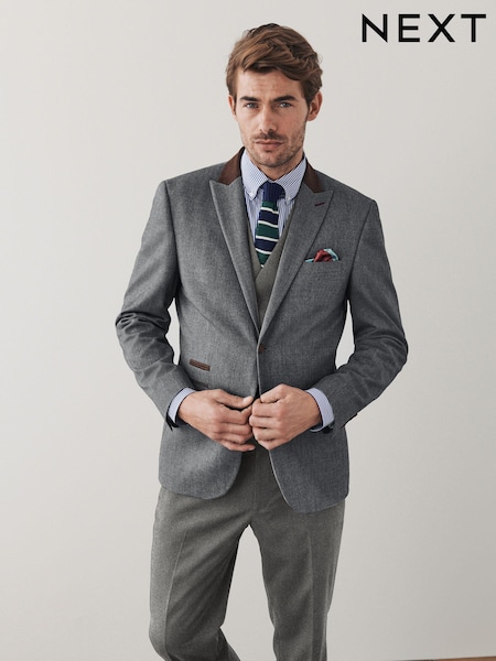 Grey Tailored Trimmed Donegal Fabric Suit Jacket (A86716) | €19