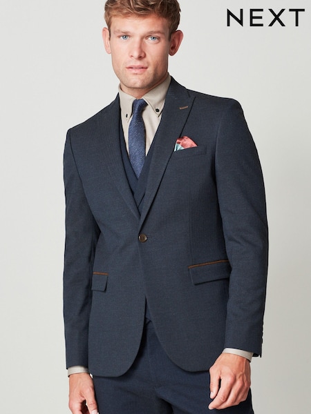 Navy Blue Trimmed Herringbone Suit Jacket (A86729) | €17