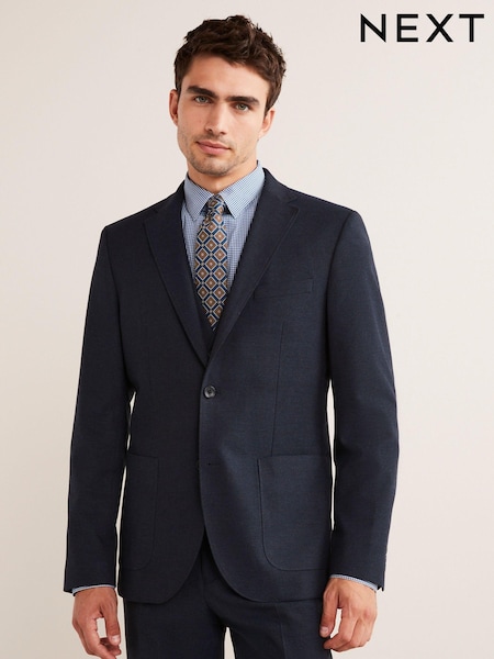 Navy Blue Skinny Flannel Fabric Suit Jacket (A86736) | € 47