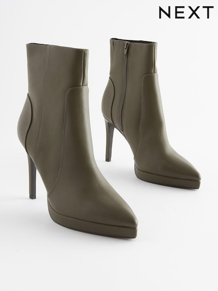 Khaki Green Forever Comfort® Point Toe Heeled Platform Boots (A86936) | € 16