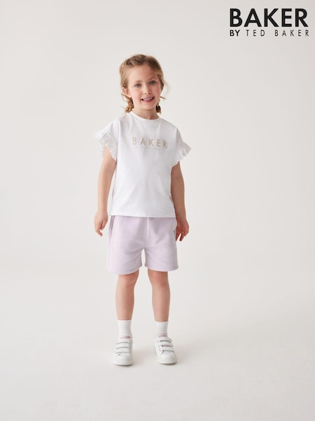 Lila mov - Baker by Ted Baker Tricou și set scurt din bumbac cu volanuri liliac violet 100%. (A86964) | 116 LEI - 142 LEI