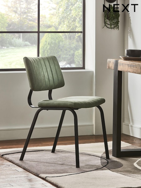 Set of 2 Arona Faux Leather Khaki Green Aiden Black Leg Dining Chairs (A87085) | €290