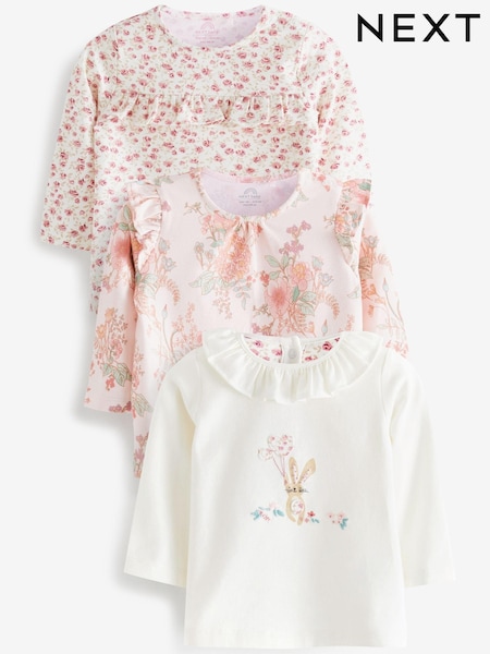 Roza zajček/cvetlice - Baby Long Sleeve T-Shirts 3 Pack (A87824) | € 16 - € 18