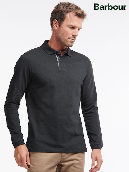 Barbour® Black 100% Cotton Essential Long Sleeve Sports Polo Shirt (A87967) | 444 QAR