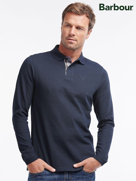 Barbour® Navy 100% Cotton Essential Long Sleeve Sports Polo Shirt (A87992) | €103
