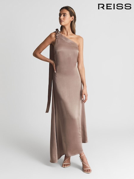 Reiss Mink Delphine One Shoulder Asymmetric Maxi Dress (A88324) | R$ 2.945