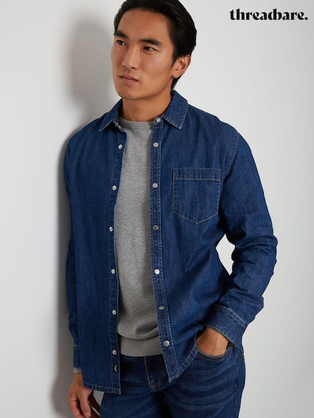 Threadbare Mid Blue Denim Long Sleeve 100% Cotton Shirt (A89289) | €34