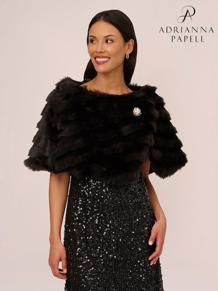 Adrianna Papell Faux Fur Brooch Coverup (A89304) | €187