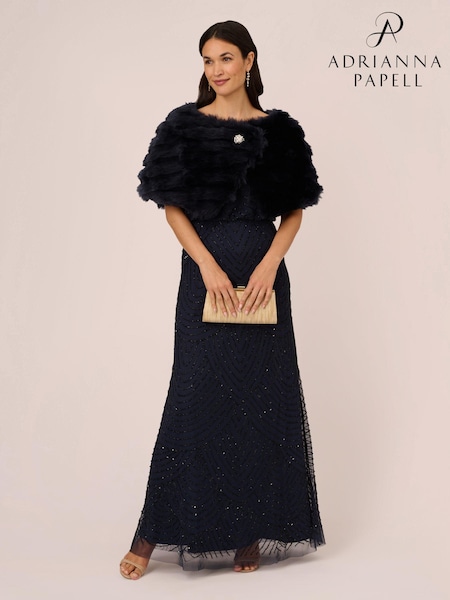 Adrianna Papell Blue Faux Fur Brooch Coverup (A89310) | €158